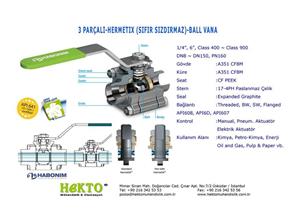 3-Parçalı Küresel Vana Hermetix Sıfır Sızdırmaz Three Pieces 3-Piece Ball Valve HERMETIX Zero Leakage