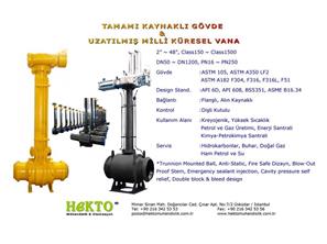 Tamamı Kaynaklı Gövde Uzatılmış Milli Küresel Vana Welded Body Extended Stem Ball Valve